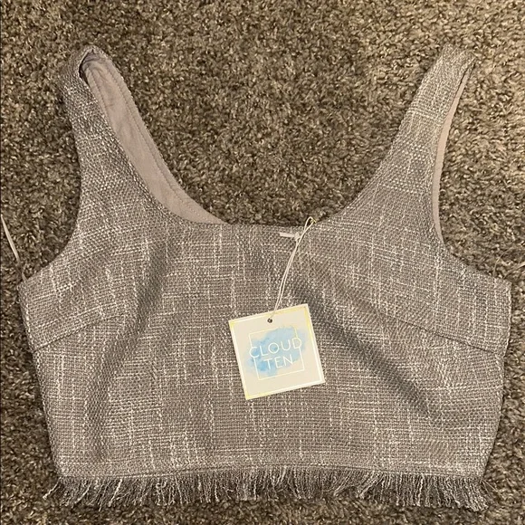 Cloud Ten mocha Tweed Crop Top and skirt set - Picture 2 of 6